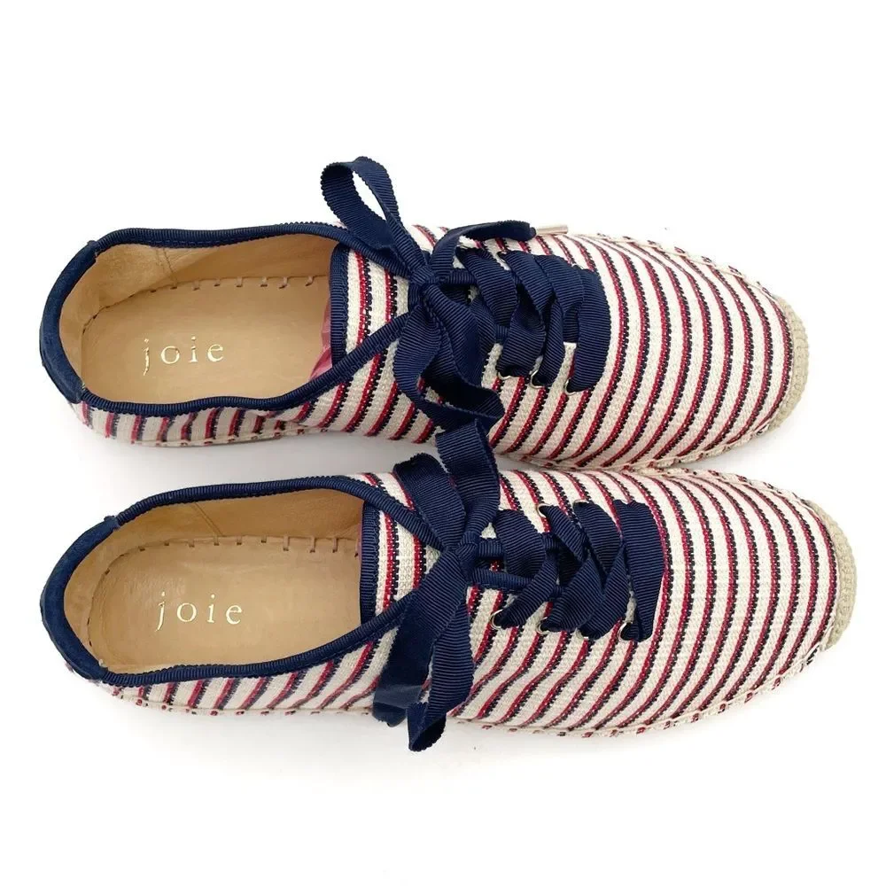 NWT Joie Corston Espadrille Sneaker Navy Red Cream Gold Women’s 38.5 US 7.5-8